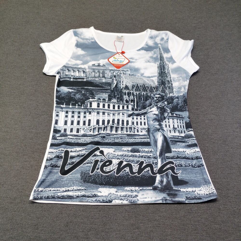 Risch-Lau Vienna Skyline Rhine-Stone Scoop Neck Graphic T-Shirt Size XL